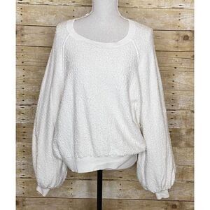 FREE PEOPLE POPCORN KNIT PUFF SLEEVE CASUAL RELAXED FIT PREMIUM COZY SWEATER MED